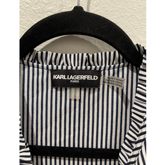 KARL LAGERFELD Striped Navy Blue Blouse - Picture 4 of 6